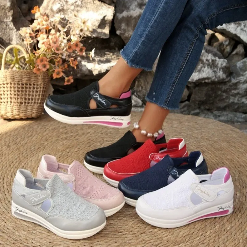 Velcro Hook Loop - Damskie wsuwane sneakersy na platformie, z