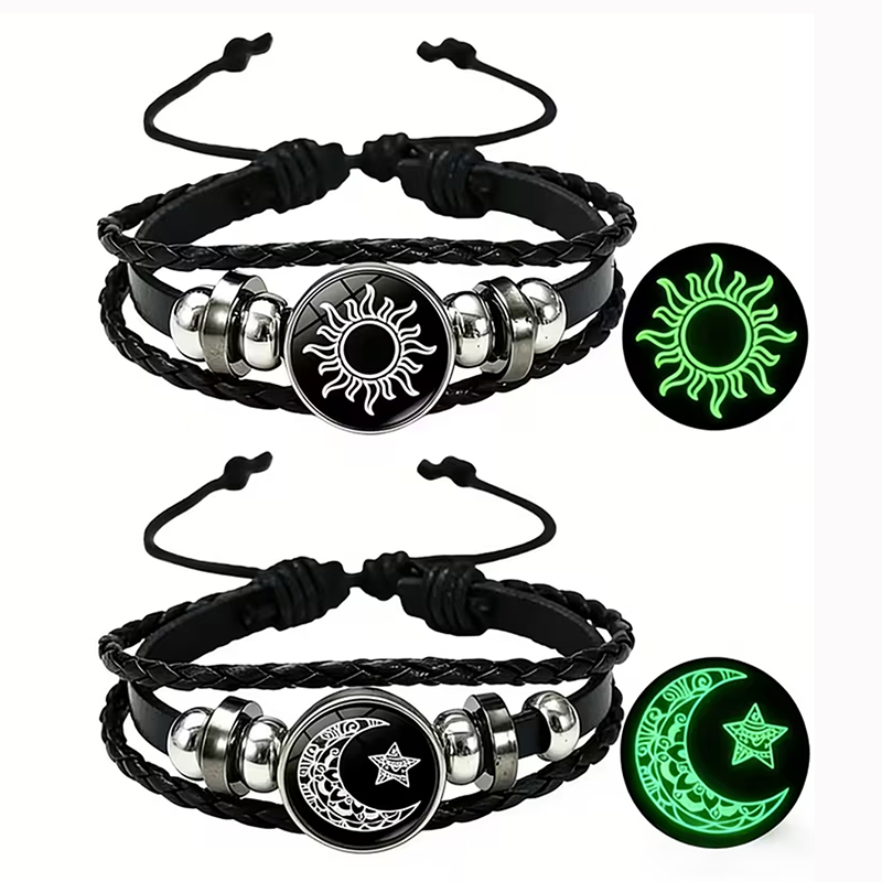 Snap Fastener Set - Zestaw 2 bransoletek dla par, świecących