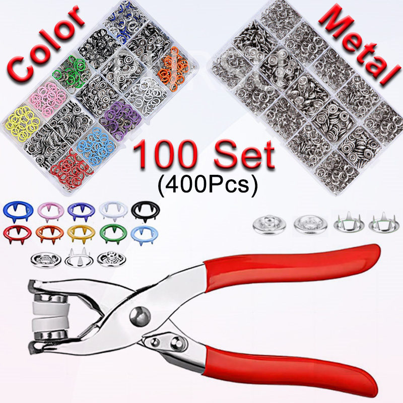 Snap Fastener Set - 100-zestaw szczypiec zatrzaskowych Automatyczne szczypce do