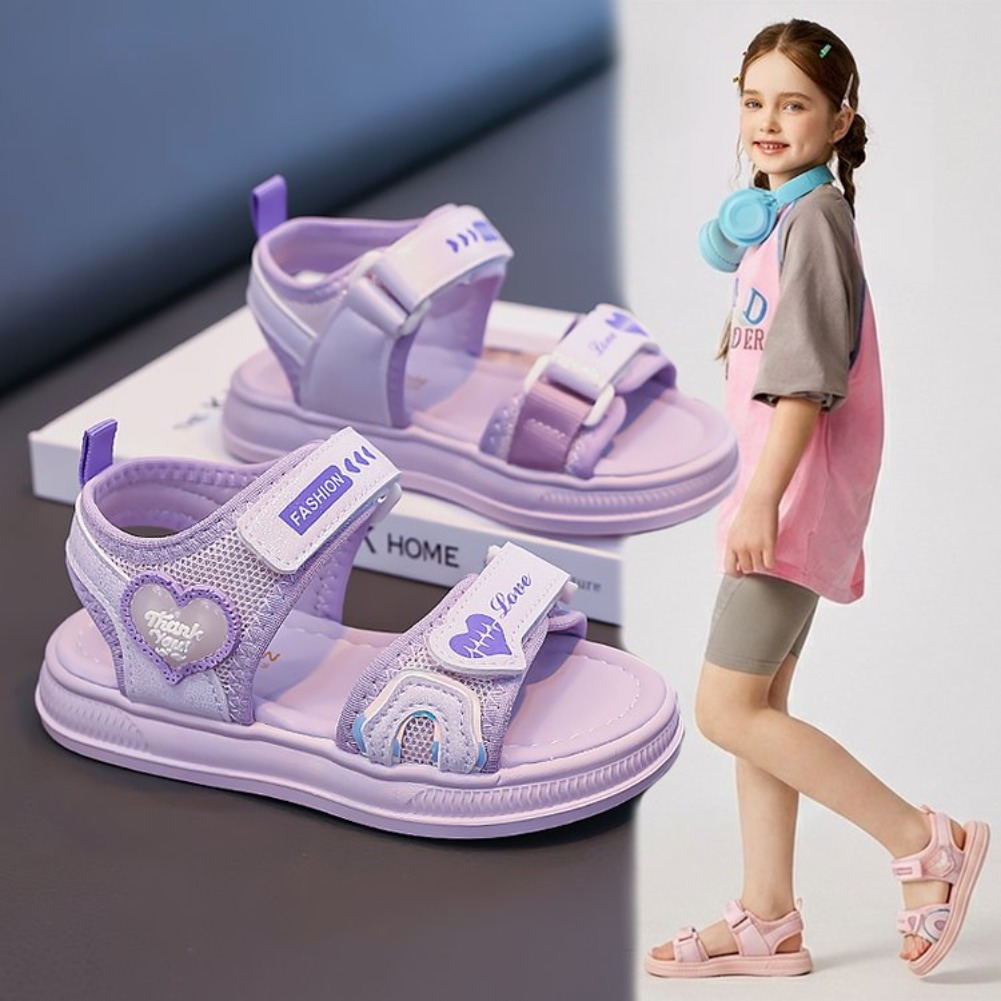 Velcro Hook Loop - Dziewczęce sandały księżniczki w kształcie serca,