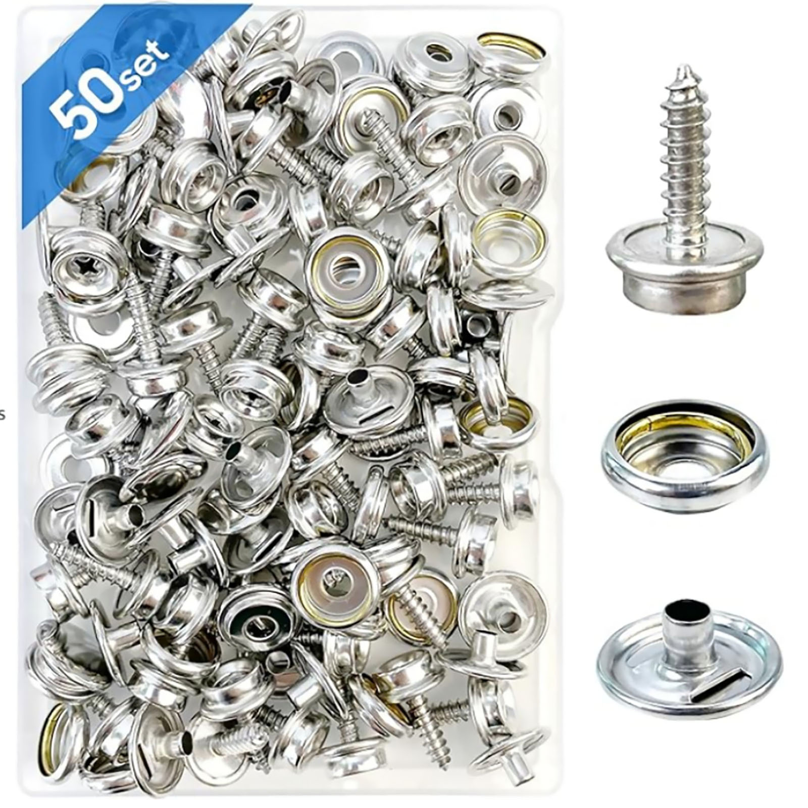 Snap Fastener Set - 50 zestawów ze stali nierdzewnej Płótno