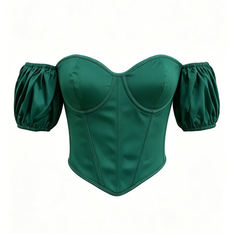 Boning Corset Steel - Seksowny zielony satynowy gorsetowy top z