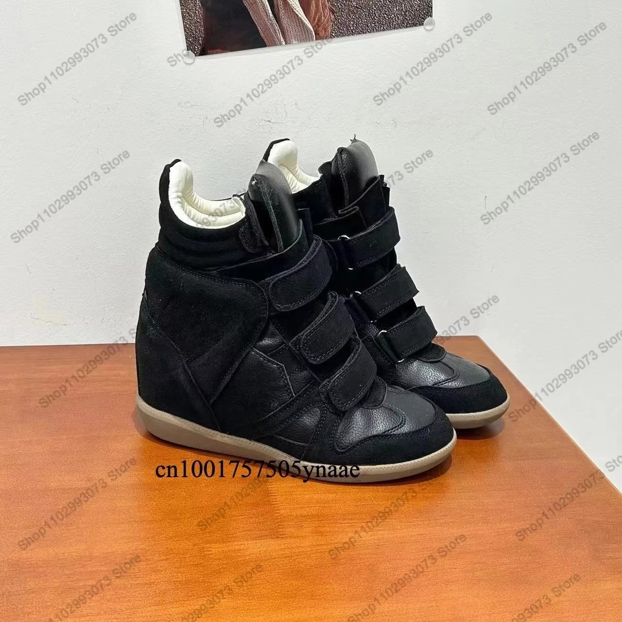 Velcro Hook Loop - Damskie sneakersy na ukrytym koturnie, wysokie,